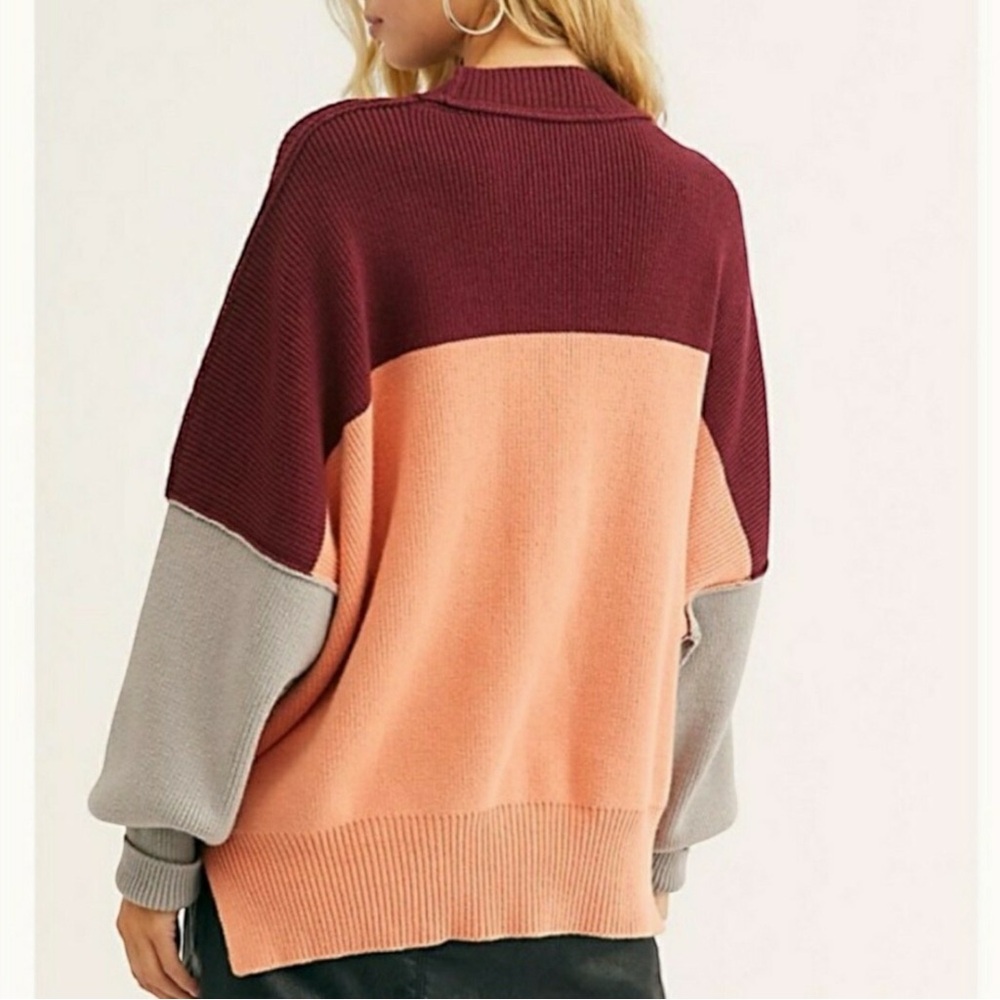 Free People Easy Street Tunic Oversized Colorblock Peach Maroon Beige - Picture 6 of 16